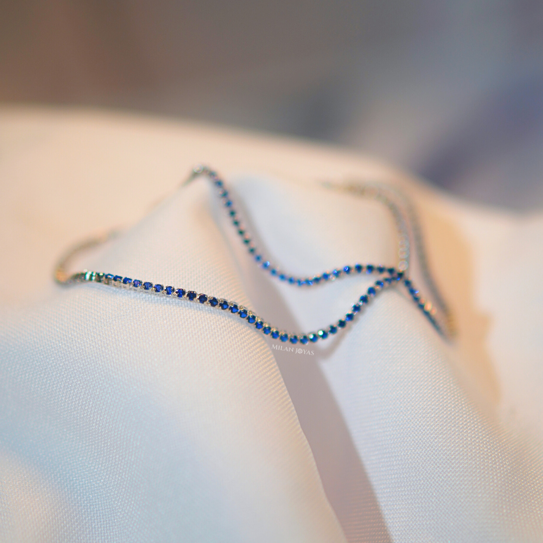 Pulsera Circon Azul en Oro Blanco