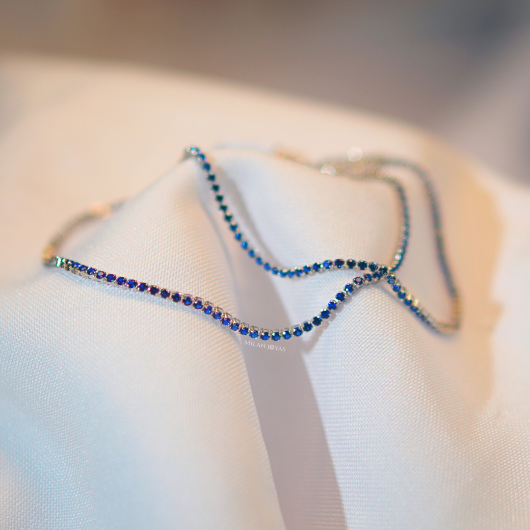 Pulsera Circon Azul en Oro Blanco