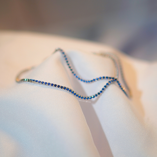Pulsera Circon Azul en Oro Blanco