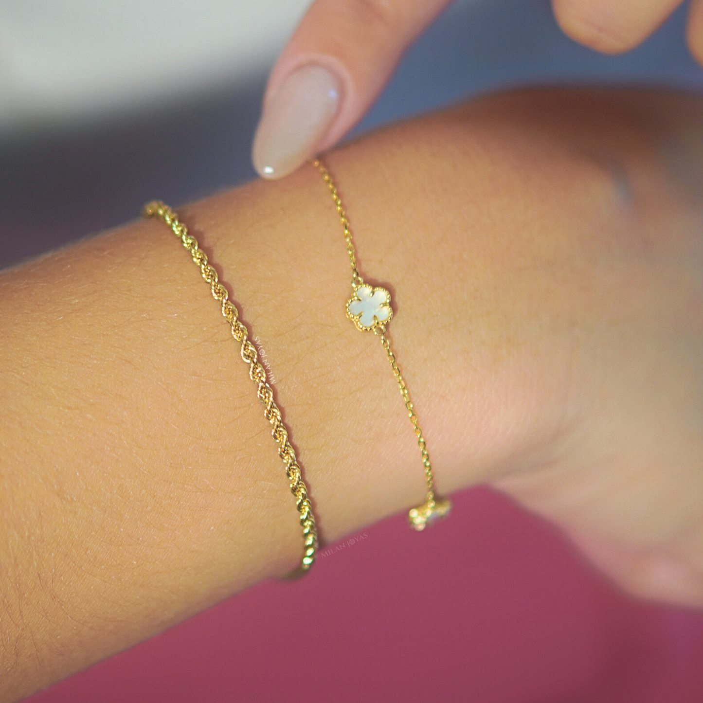 Pulsera Trebol Blanco Dama Oro Italiano